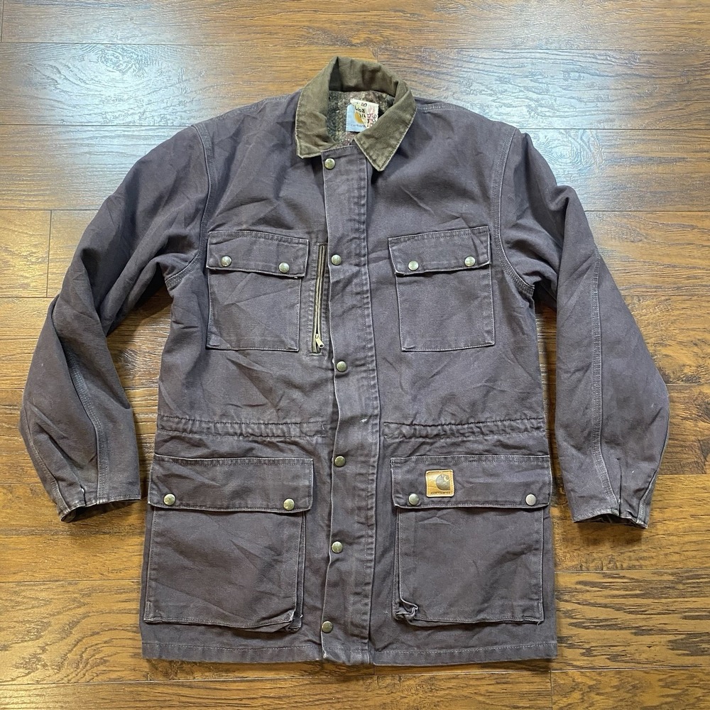 Carhartt Vintage Chore Coat Blanket Lined Duck Canvas Jacket Faded Mocha Mens L